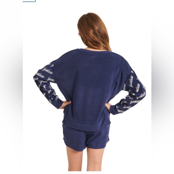 Justice Girls cozy 2pc fleece glitter Top & pullon Sleep pajamas shorts set sz S - Picture 4 of 4